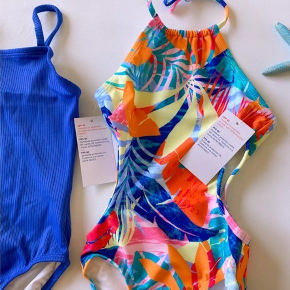 Old Navy | Girls Printed Halter Cut Out Ribbed Style One-Piece Swimsuit 2-Pack - Picture 10 of 15